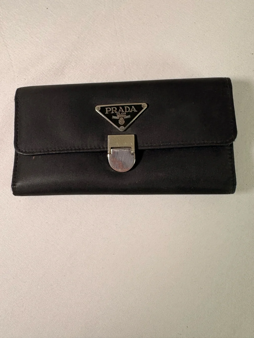 Prada Black Leather Logo Clasp Wallet